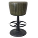 Myra Mushroom Counter Stool | Green Ribbed Leather | Dark Gray Iron Base