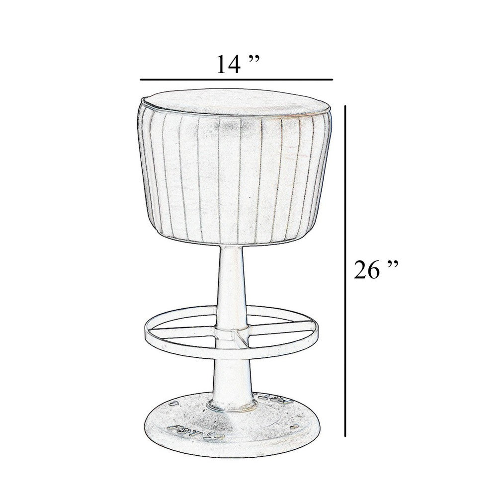 Myra Mushroom Counter Stool | Green Ribbed Leather | Dark Gray Iron Base