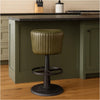 Myra Mushroom Counter Stool | Green Ribbed Leather | Dark Gray Iron Base