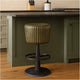 Myra Mushroom Counter Stool | Green Ribbed Leather | Dark Gray Iron Base