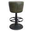 Myra Mushroom Counter Stool | Green Ribbed Leather | Dark Gray Iron Base