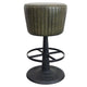 Myra Mushroom Counter Stool | Green Ribbed Leather | Dark Gray Iron Base