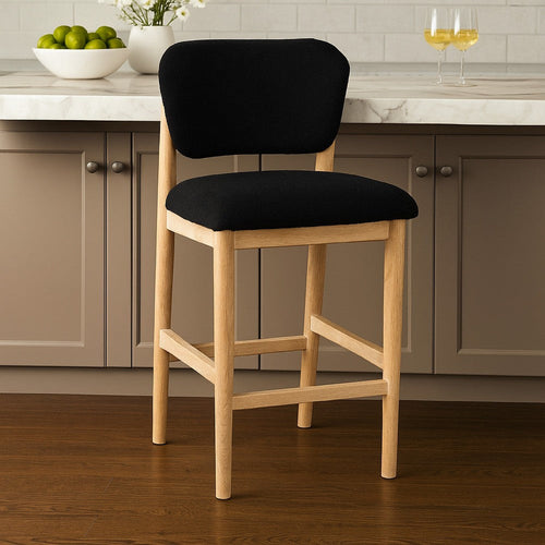Fela Counter Stool Chair | Black Seat and Back | Natural Brown Wood