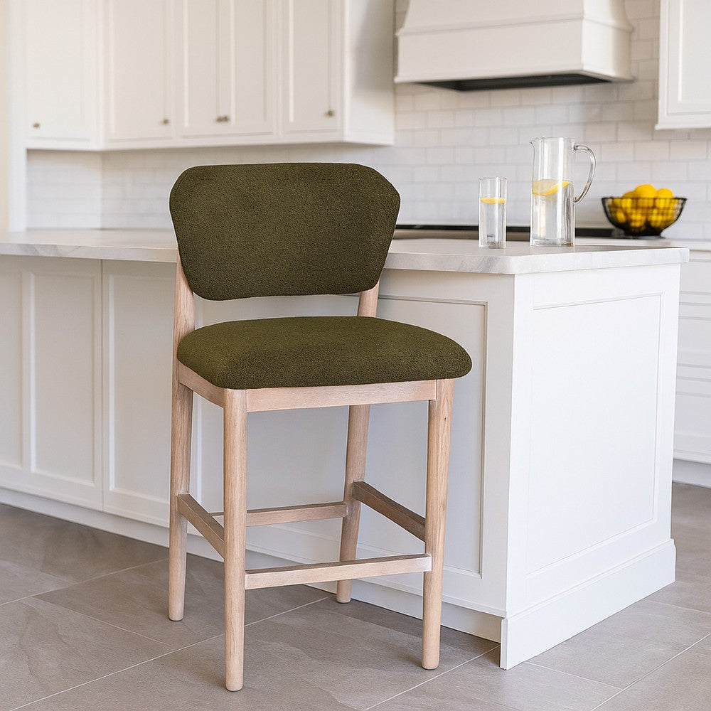 Fela Counter Stool Chair | Moss Green Seat and Back | Natural Brown Wood