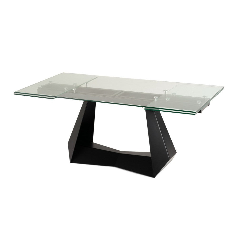 Cid Mobu Dining Table | 71-106’’ Extendable Clear Glass Top | Black Base BM338221
