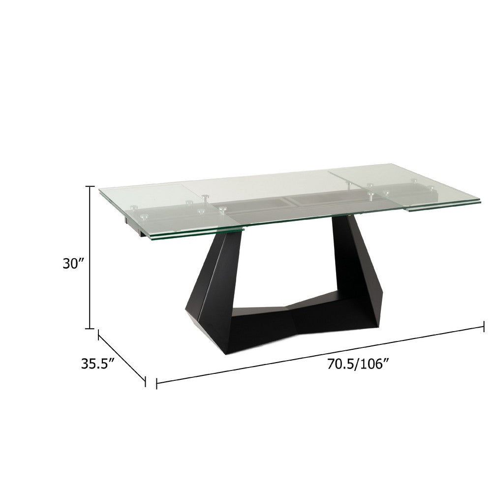 Cid Mobu Dining Table | 71-106’’ Extendable Clear Glass Top | Black Base BM338221