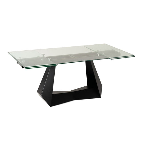 Cid Mobu Dining Table | 71-106" Extendable Clear Glass Top | Black Base