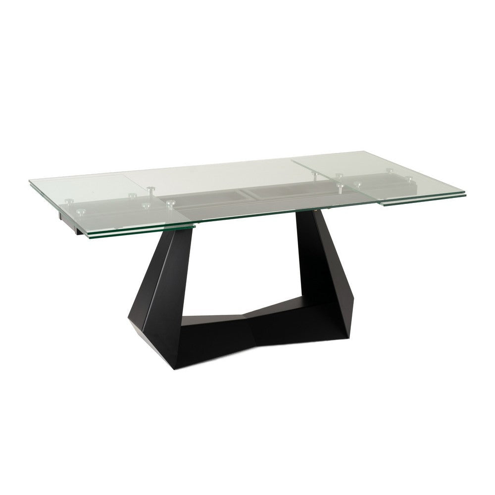 Cid Mobu Dining Table | 71-106" Extendable Clear Glass Top | Black Base