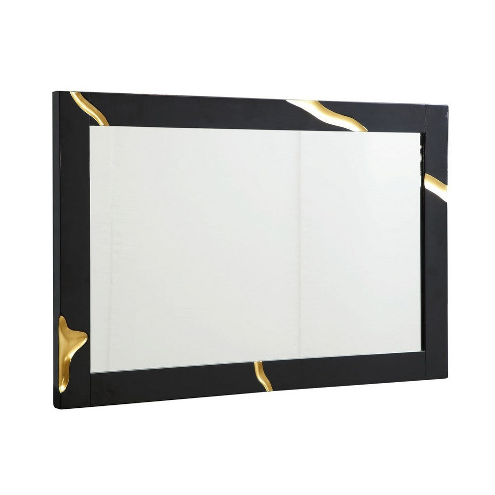 Cid Exie Mirror | Black Frame | 41’’ High Gloss Finish | Gold Accents BM338222