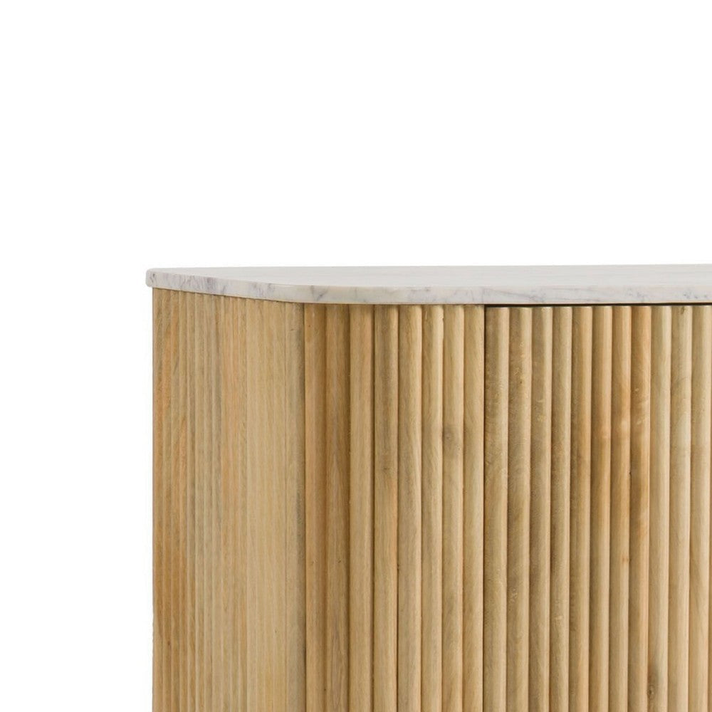 Cid Jolie Sideboard Buffet Cabinet | 59’’ Marble Top I Reeded Mango Wood,| 4 Doors BM338224
