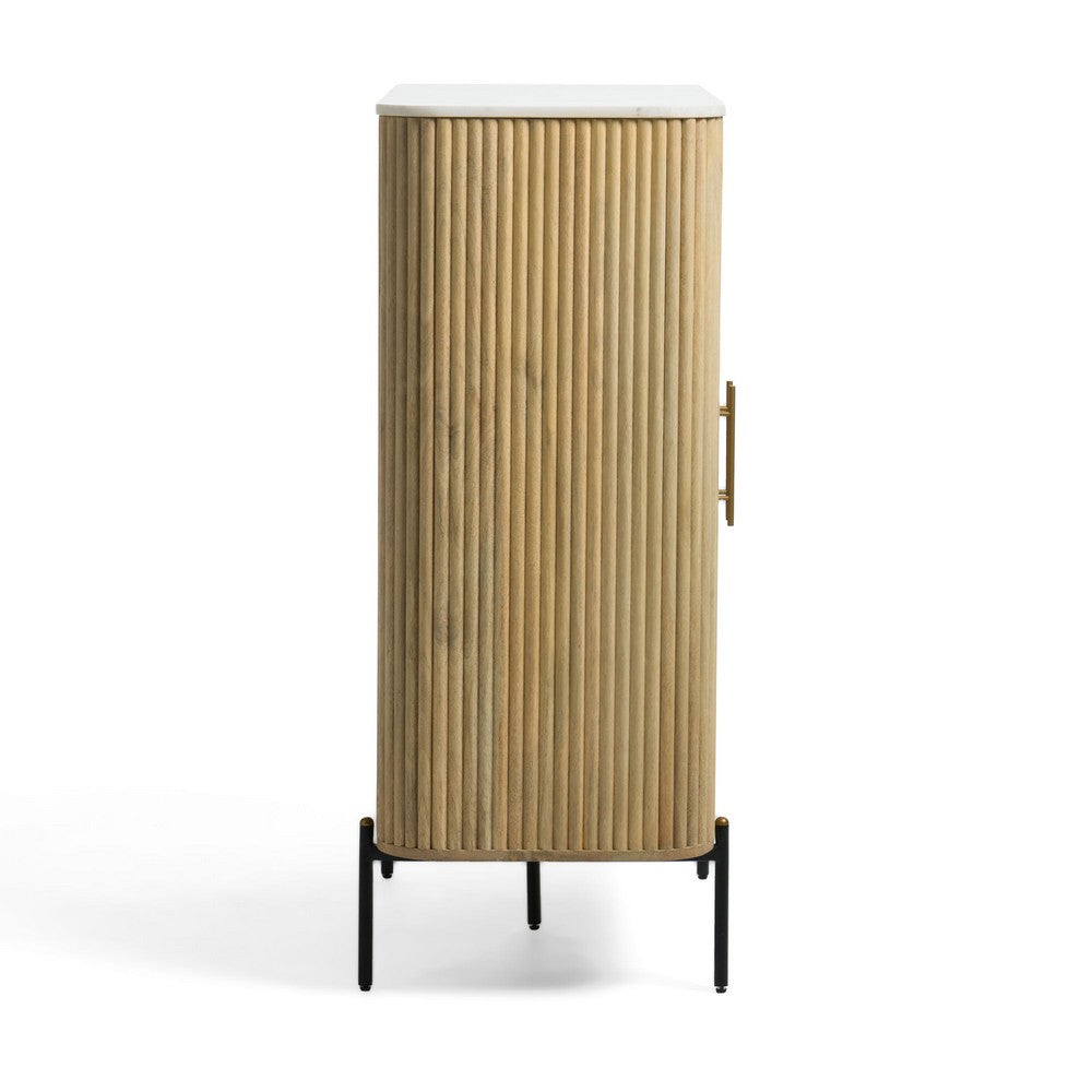 Cid Jolie Accent Cabinet | 47" Marble Top | Reeded Mango Wood | 2 Doors