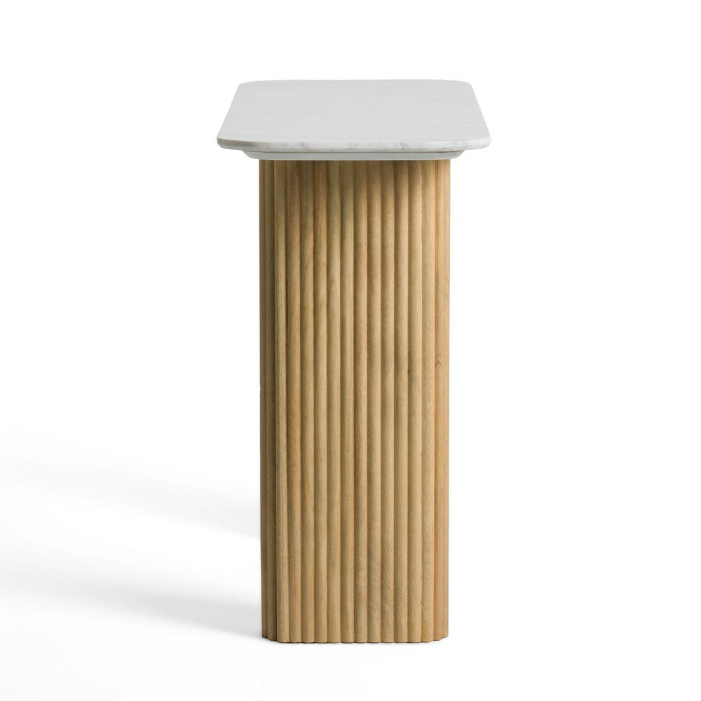 Cid Jolie Sofa Console Table | Marble Top | Fluted Mango Wood Body | 47’’ BM338226
