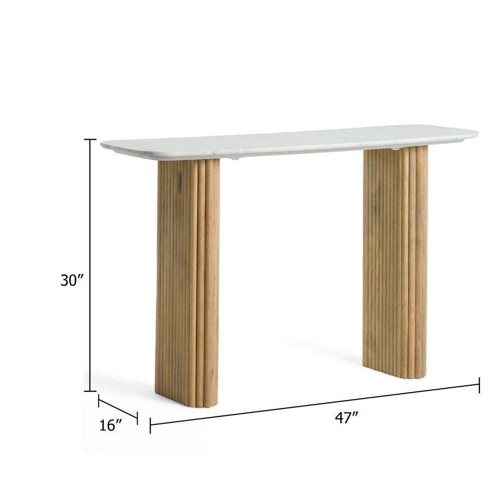 Cid Jolie Sofa Console Table | Marble Top | Fluted Mango Wood Body | 47’’ BM338226