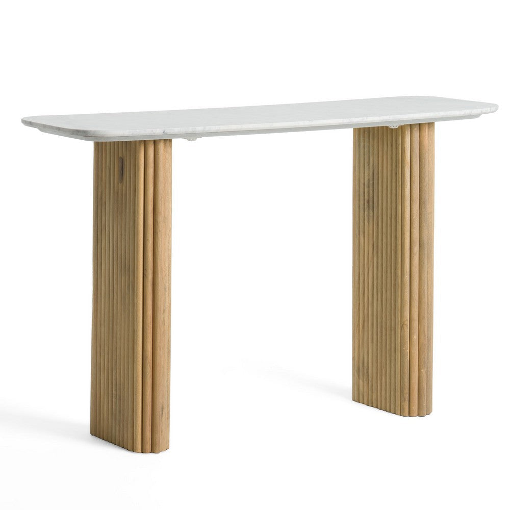 Cid Jolie Sofa Console Table | Marble Top | Fluted Mango Wood Body | 47’’ BM338226