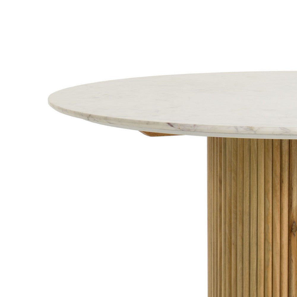 Cid Jolie Dining Table | Fluted Brown Wood | Round Carrara Marble Top | 47"