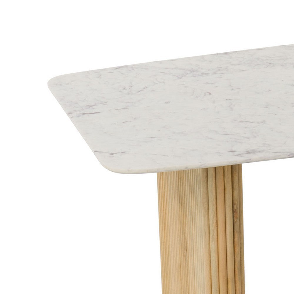 Cid Jolie Dining Table | Fluted Brown Wood | 79’’ Carrara Marble Top BM338228