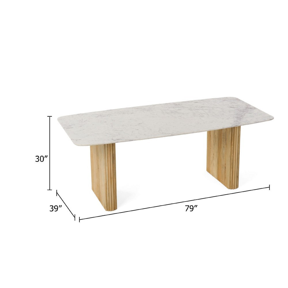 Cid Jolie Dining Table | Fluted Brown Wood | 79" Carrara Marble Top