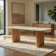 Cid Jolie Dining Table | Fluted Brown Wood | 79" Carrara Marble Top