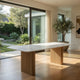 Cid Jolie Dining Table | Fluted Brown Wood | 79" Carrara Marble Top