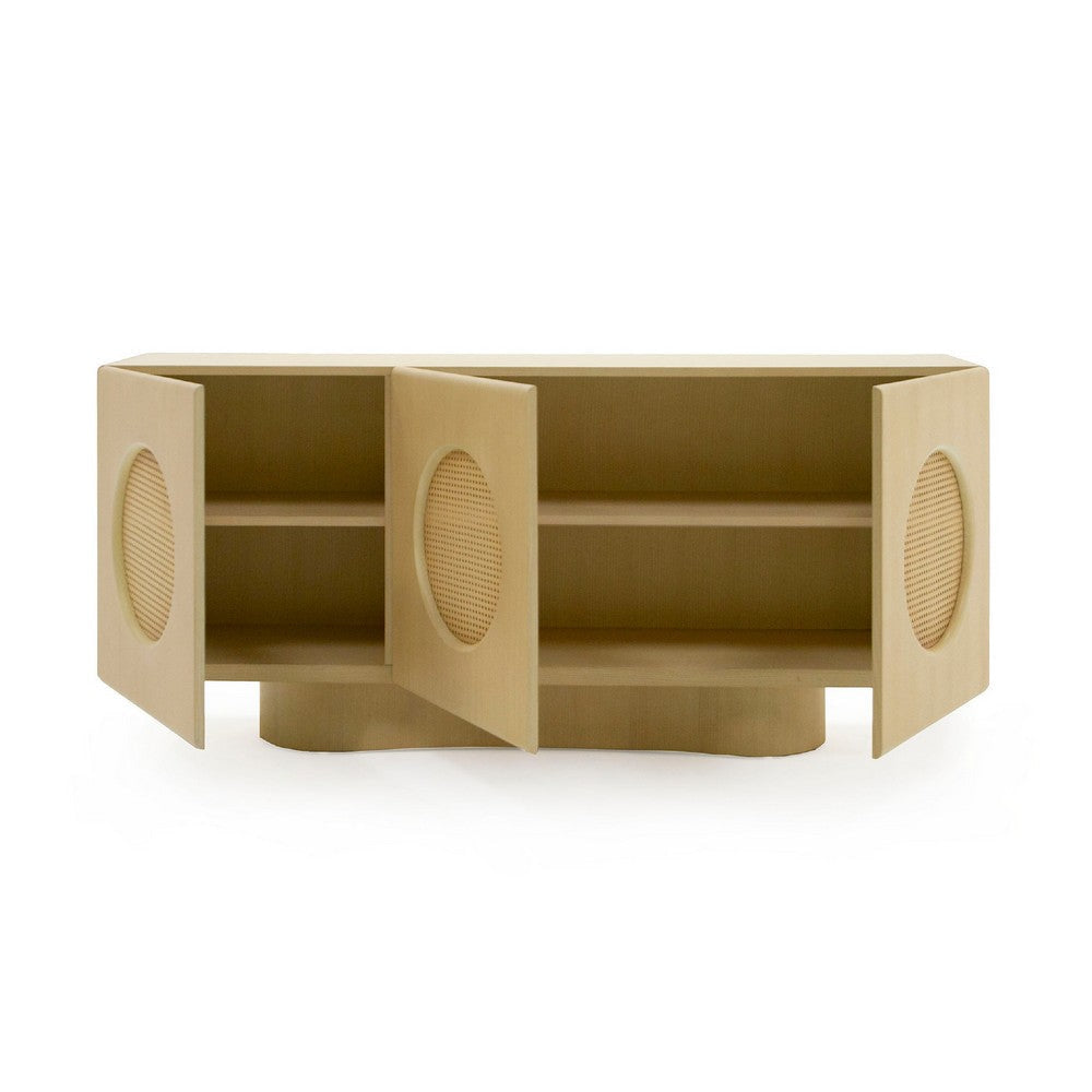 Noe Aky Sideboard Buffet Cabinet | 3 Doors w Rattan Fronts | Brown | 70’’ BM338229