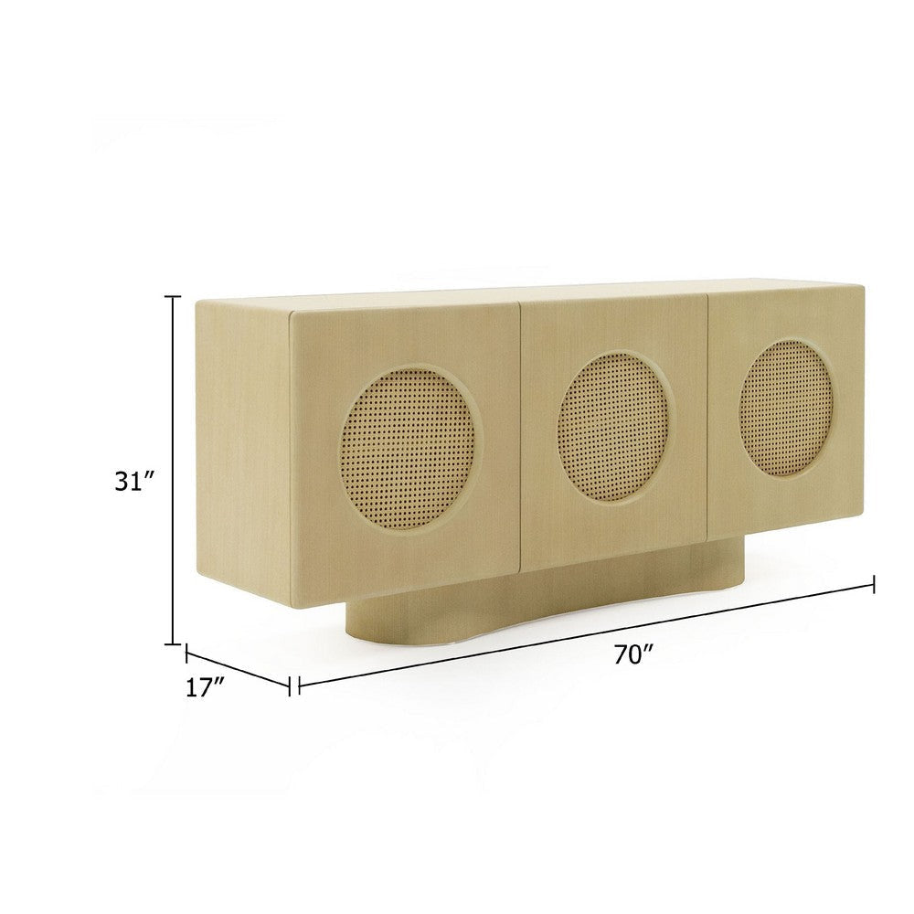 Noe Aky Sideboard Buffet Cabinet | 3 Doors w Rattan Fronts | Brown | 70’’ BM338229
