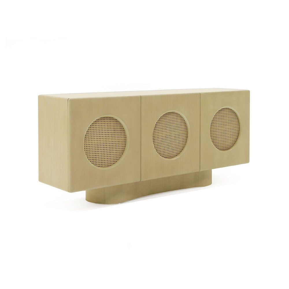 Noe Aky Sideboard Buffet Cabinet | 3 Doors w Rattan Fronts | Brown | 70"