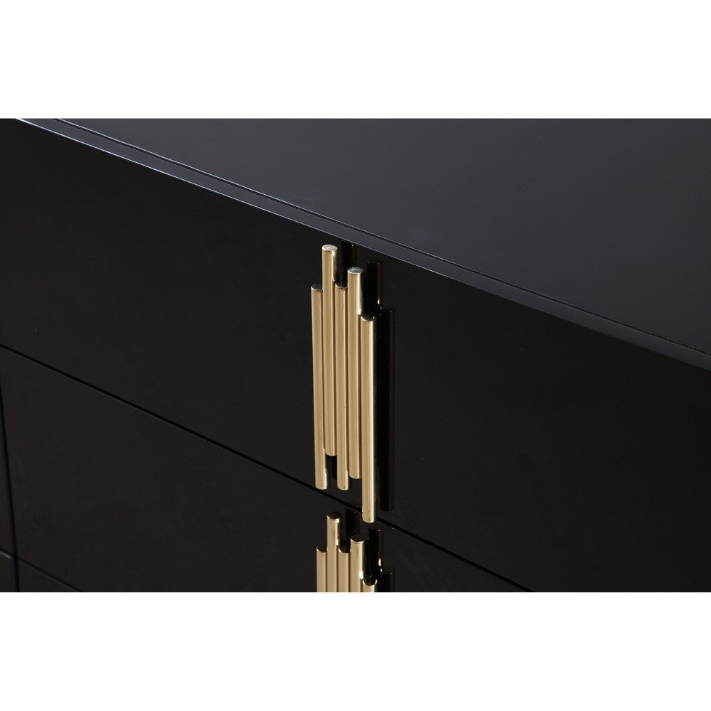 Cid Inji Dresser | 6 Drawers w Vertical Handles | 66’’ | Glossy Black Wood BM338231