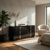 Cid Inji Dresser | 6 Drawers w Vertical Handles | 66" | Glossy Black Wood