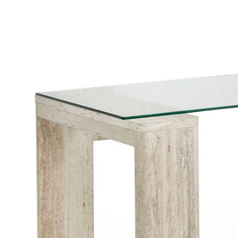 Noe Mali L Shaped Desk | Faux Travertine| 63’’ Glass Top BM338233