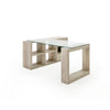 Noe Mali L Shaped Desk | Faux Travertine| 63" Glass Top