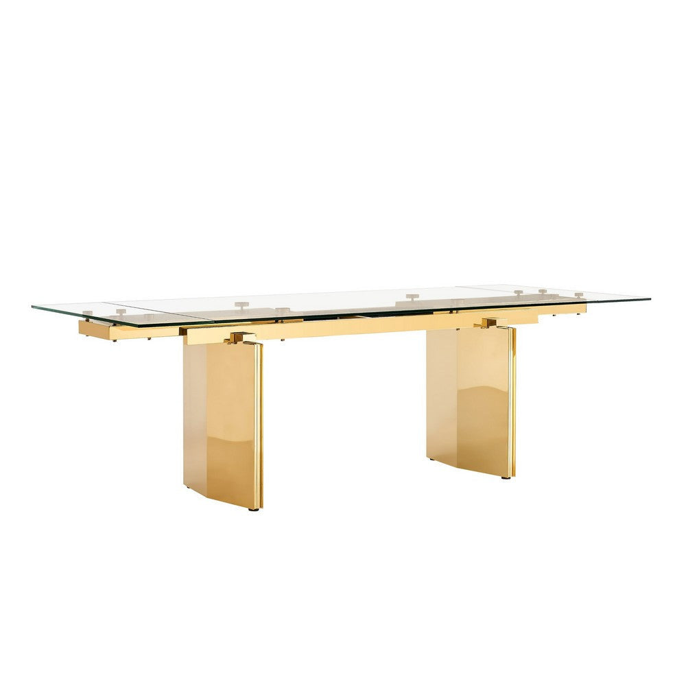 Cid Naso Dining Table | 71-94’’ Extendable Glass Top | Gold Steel Base BM338235