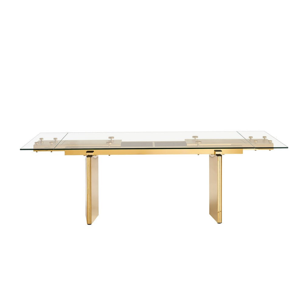 Cid Naso Dining Table | 71-94’’ Extendable Glass Top | Gold Steel Base BM338235