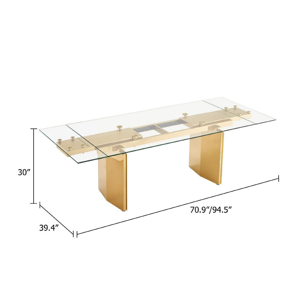 Cid Naso Dining Table | 71-94’’ Extendable Glass Top | Gold Steel Base BM338235