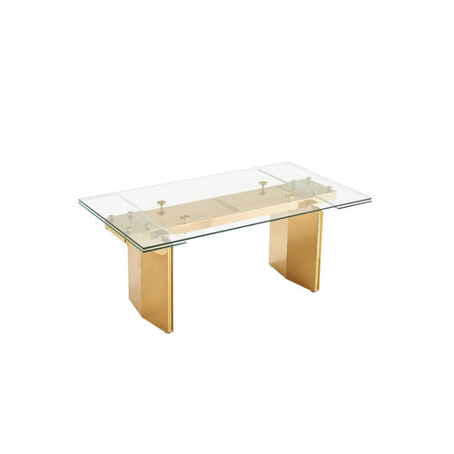 Cid Naso Dining Table | 71-94" Extendable Glass Top | Gold Steel Base