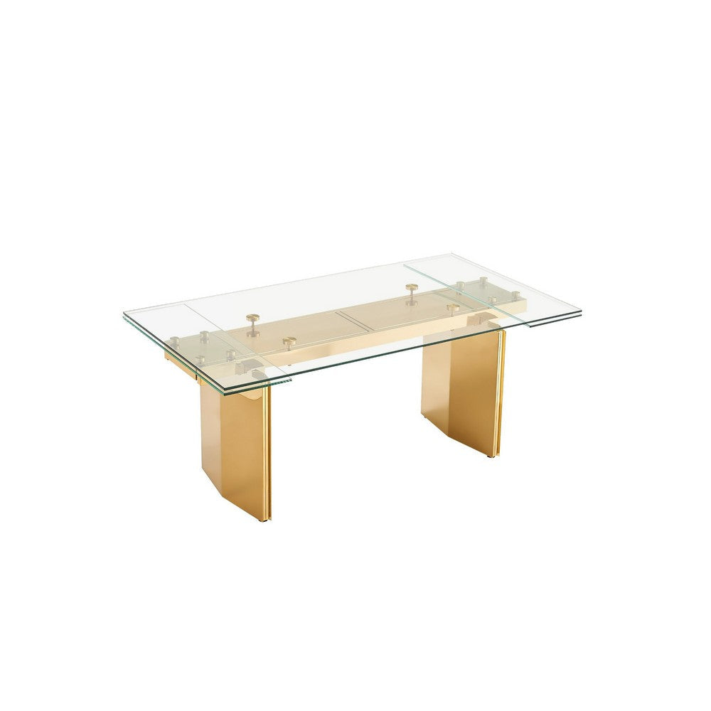 Cid Naso Dining Table | 71-94" Extendable Glass Top | Gold Steel Base