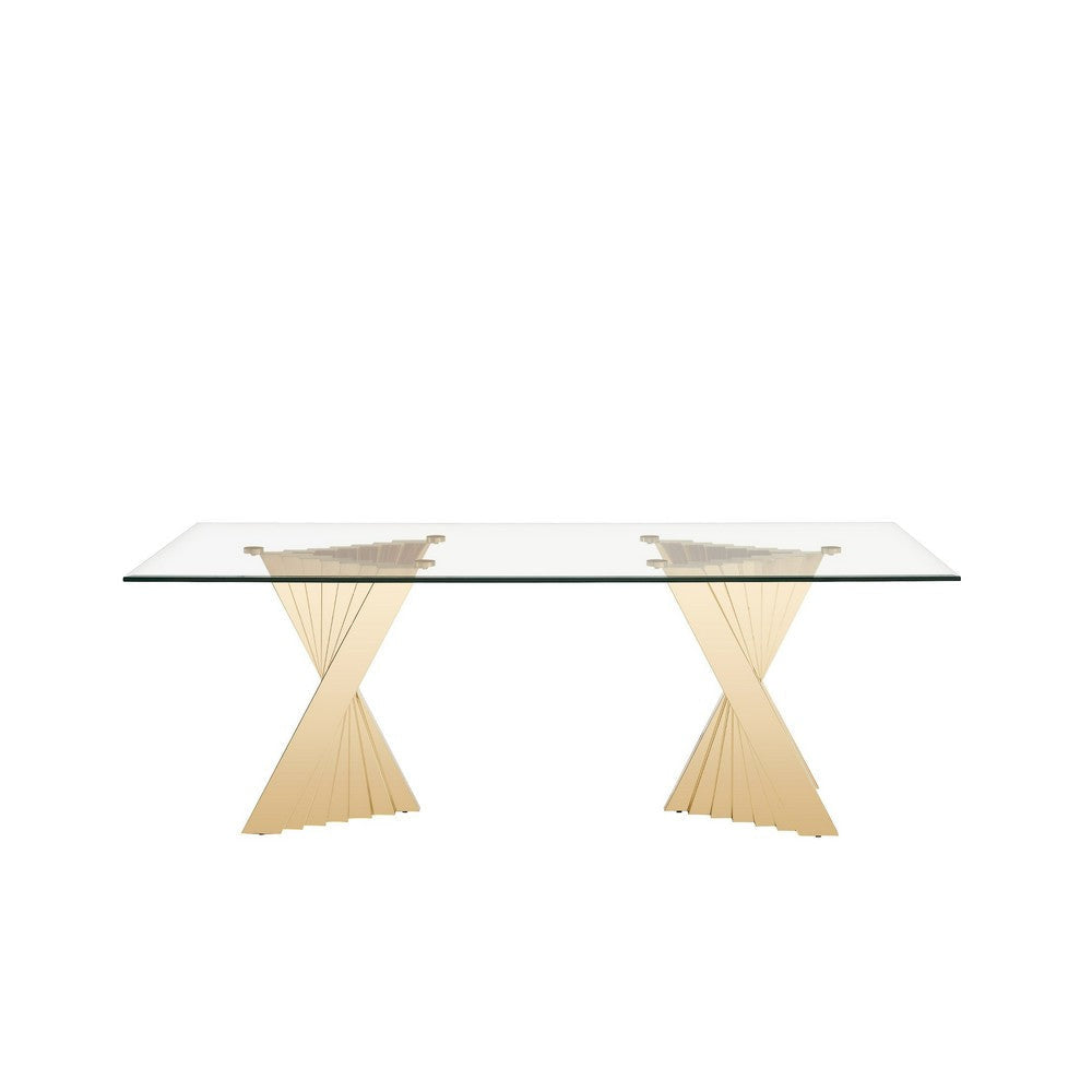 Cid Boky Dining Table | 87’’ Top | Gold Stainless Steel Artisan Base BM338236