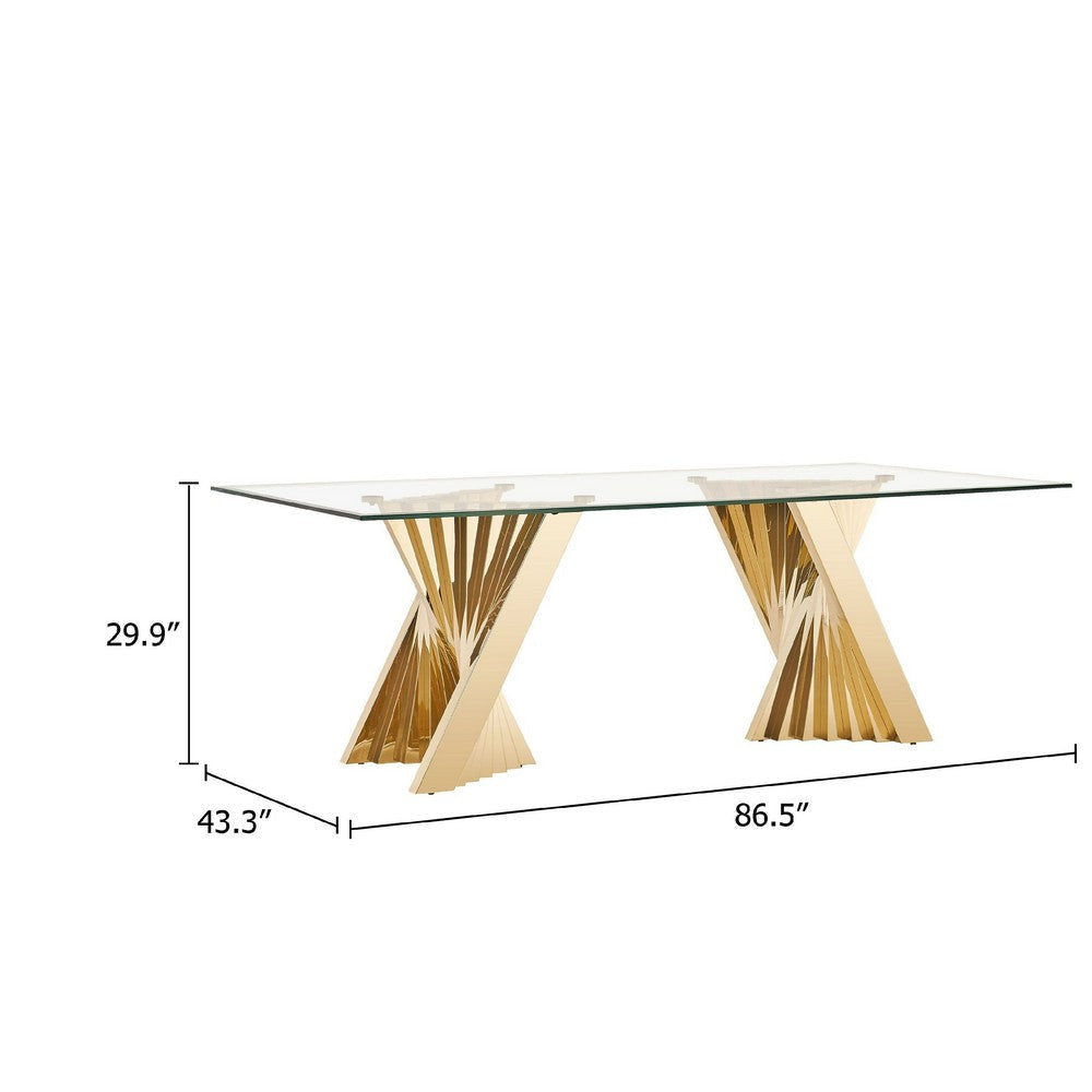 Cid Boky Dining Table | 87’’ Top | Gold Stainless Steel Artisan Base BM338236