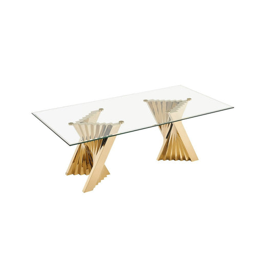 Cid Boky Dining Table | 87" Top | Gold Stainless Steel Artisan Base