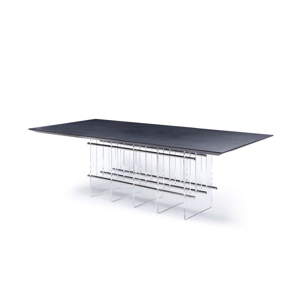 Cid Invo Dining Table | Black Oak Veneer | Acrylic & Steel Base | 94"