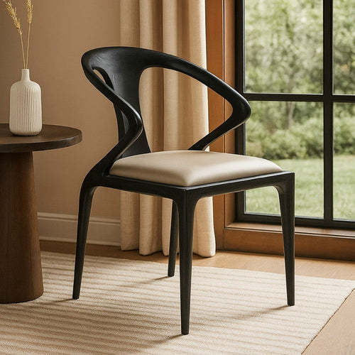 Cid Syla Dining Chair | Black Ash Wood Frame | Faux Leather Seat BM338240