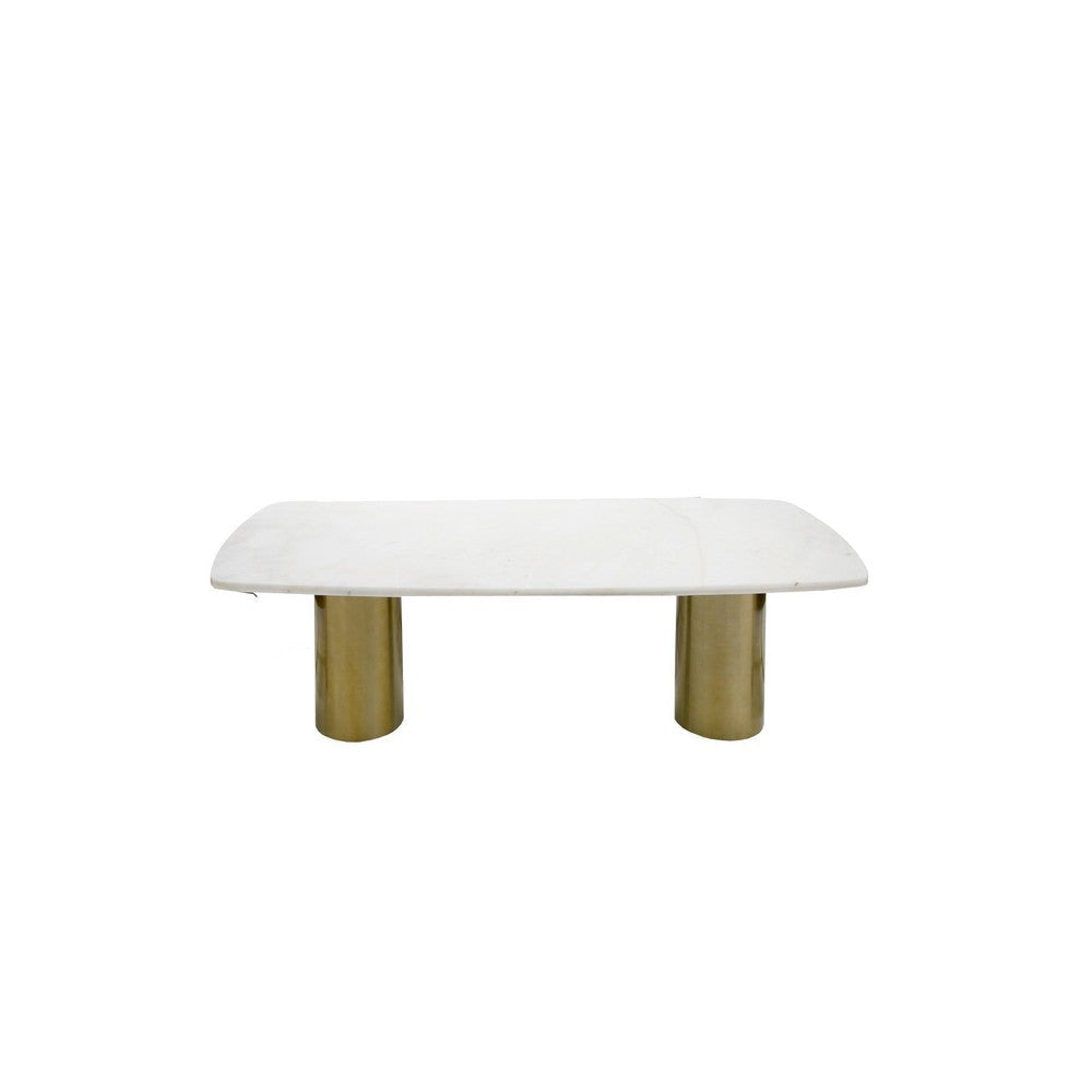 Cid Roci Dining Table | 87’’ White Marble Top | Brushed Gold Metal Base BM338241