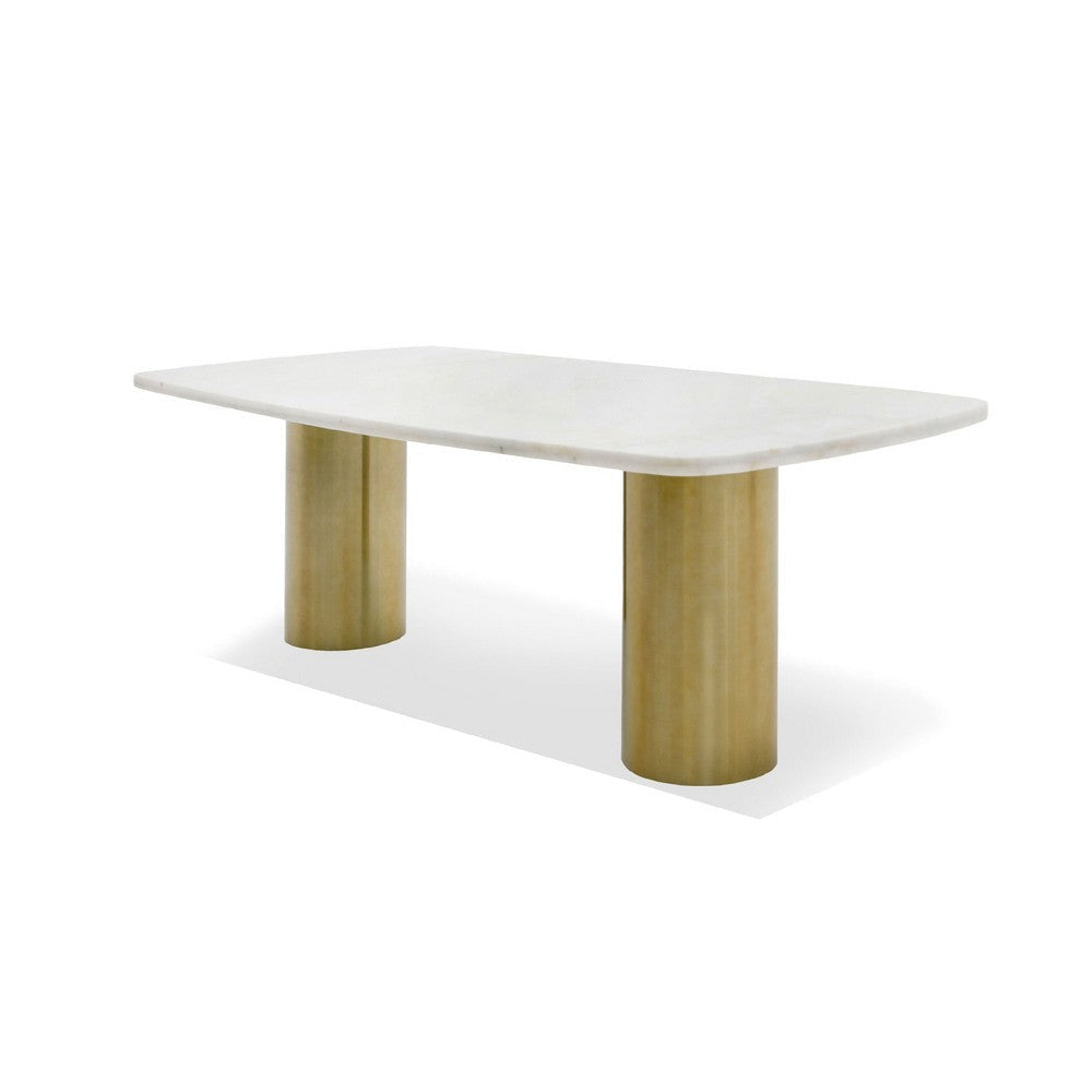 Cid Roci Dining Table | 87’’ White Marble Top | Brushed Gold Metal Base BM338241