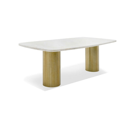 Cid Roci Dining Table | 87" White Marble Top | Brushed Gold Metal Base