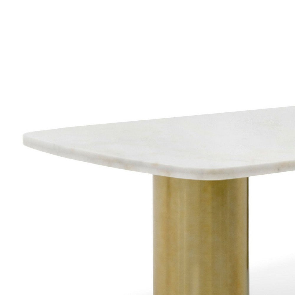Cid Roci Dining Table | 87’’ White Marble Top | Brushed Gold Metal Base BM338241