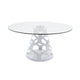 Cid Loku Dining Table | 59" Round Clear Glass Top | White Metal Base