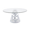 Cid Loku Dining Table | 59" Round Clear Glass Top | White Metal Base