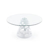 Cid Loku Dining Table | 59" Round Clear Glass Top | White Metal Base