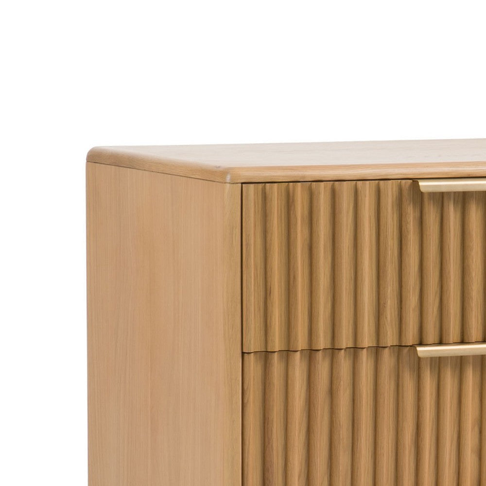 Cid Joya Dresser | 6 Drawers w Gold Handles | Reeded Brown Solid Oak Wood | 57’’ BM338244
