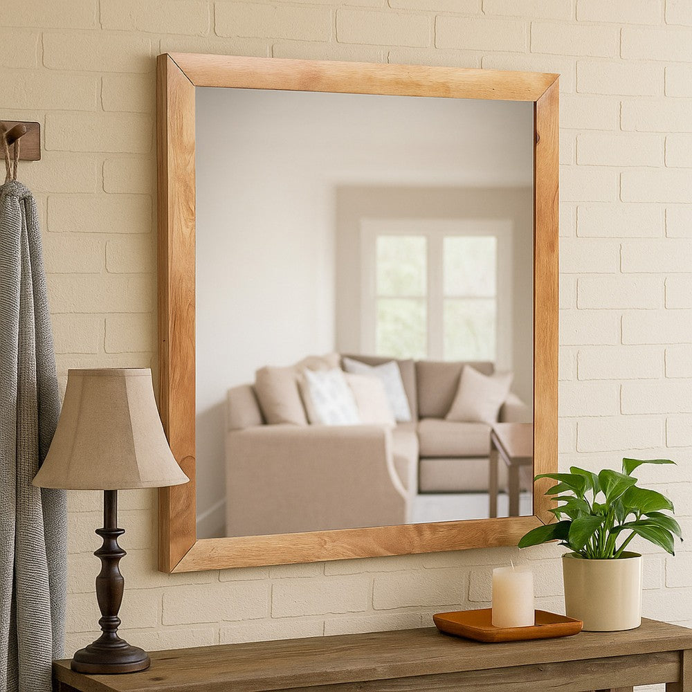 Noe Malia Mirror | 40" Rectangular Rubberwood Frame | Natural Brown