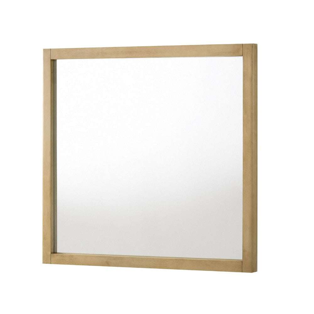 Noe Celia Accent Mirror | 40’’ Square Oak Wood Frame | Brown Finish BM338246